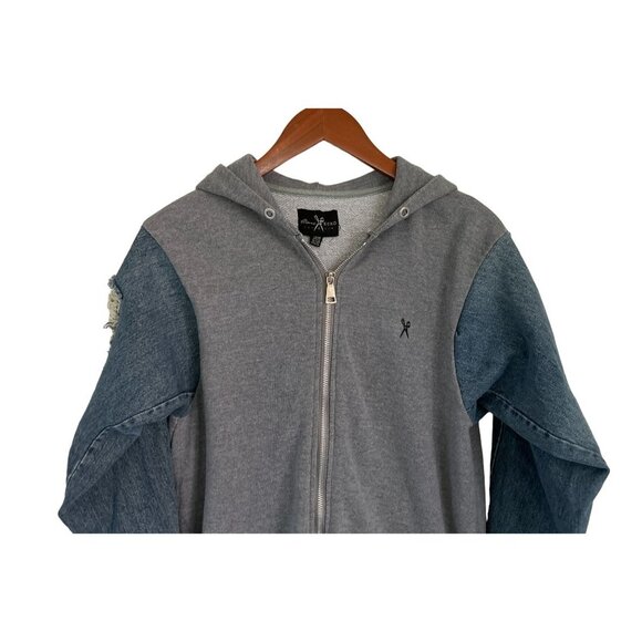 MARC ESCO Full Zip Hoodie Cotton Denim Ripped Sleeves Size Med - Picture 3 of 11